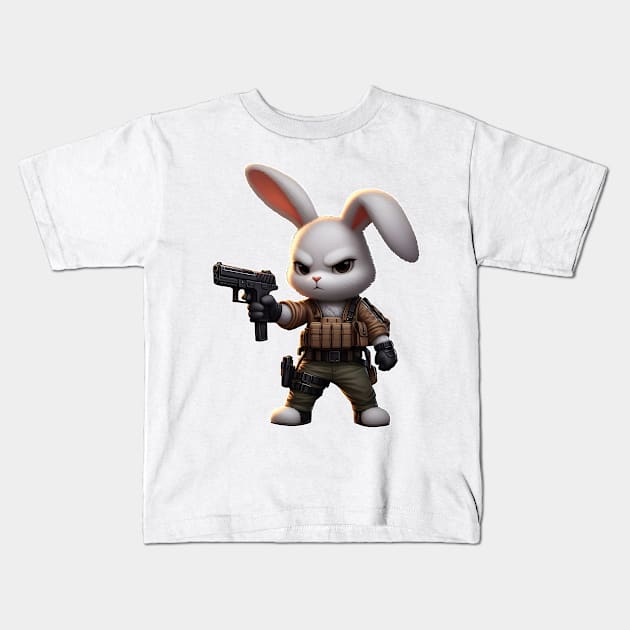 Tactical Bunny Kids T-Shirt by Rawlifegraphic